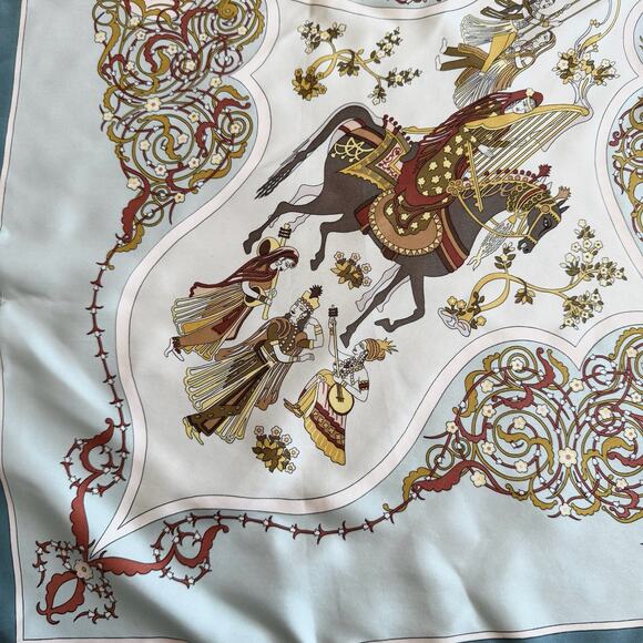 HERMÉS PARIS Poesie Persane 90cm Light Blue Persian Motif Silk Scarf - Picture 4 of 12
